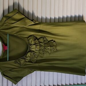 Sunny Leigh Olive Gree Blouse with Ruffle Accents And Pleats On The Sleeves